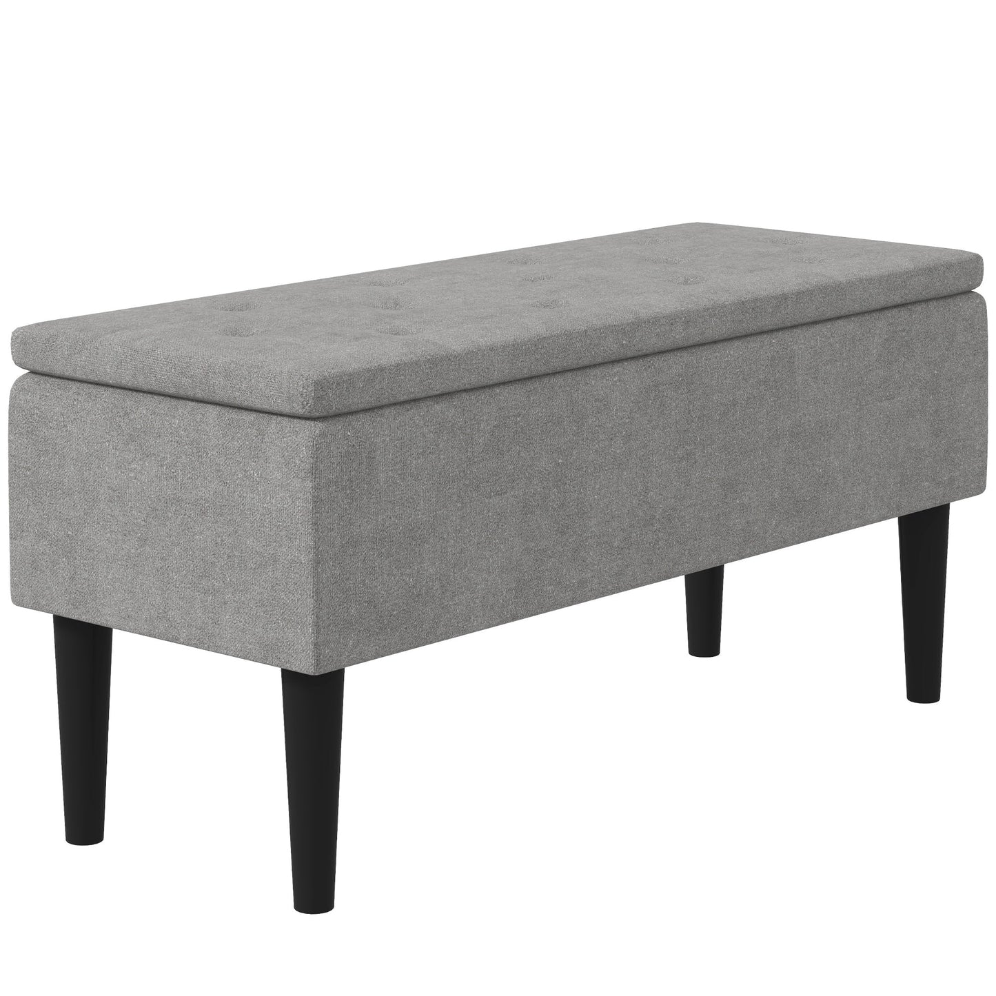 15" Modern Ottoman Storage Box with Wooden Legs, 47L Storage Ottoman Holds up to 120KG, for Living Room, Bedroom, Grey