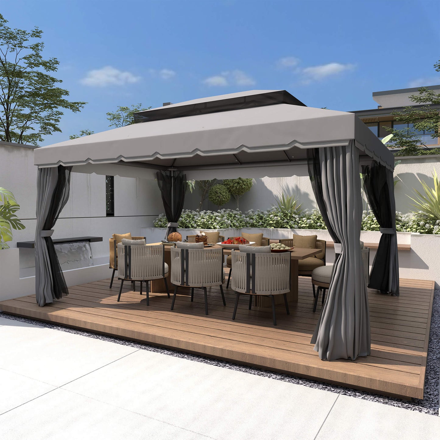 Outsunny 3 x 4m Aluminium Garden√Ç Gazebo, Marquee Canopy Shelter Pavilion Party Tent with Nets and Curtains for Garden and Deck, Dark Grey