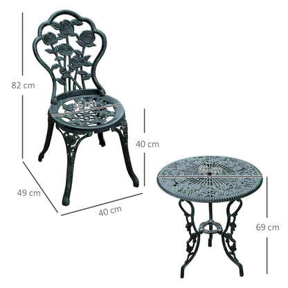 Outsunny Odlew aluminiowy Zestaw krzeseł ogrodowych na patio i do bistro Elegancki design - zielony (3 sztuki)