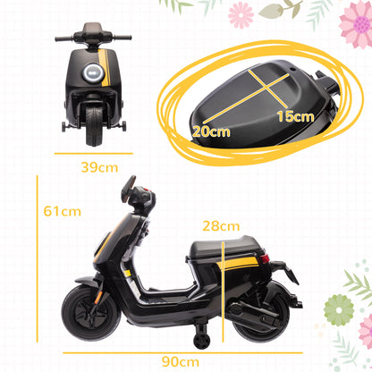AIYAPLAY 6V Ride on Motorbike, elektryczny motocykl dla dzieci z reflektorami, muzyką, kółkami treningowymi, dla dzieci w wieku 18-36 miesięcy, czarny