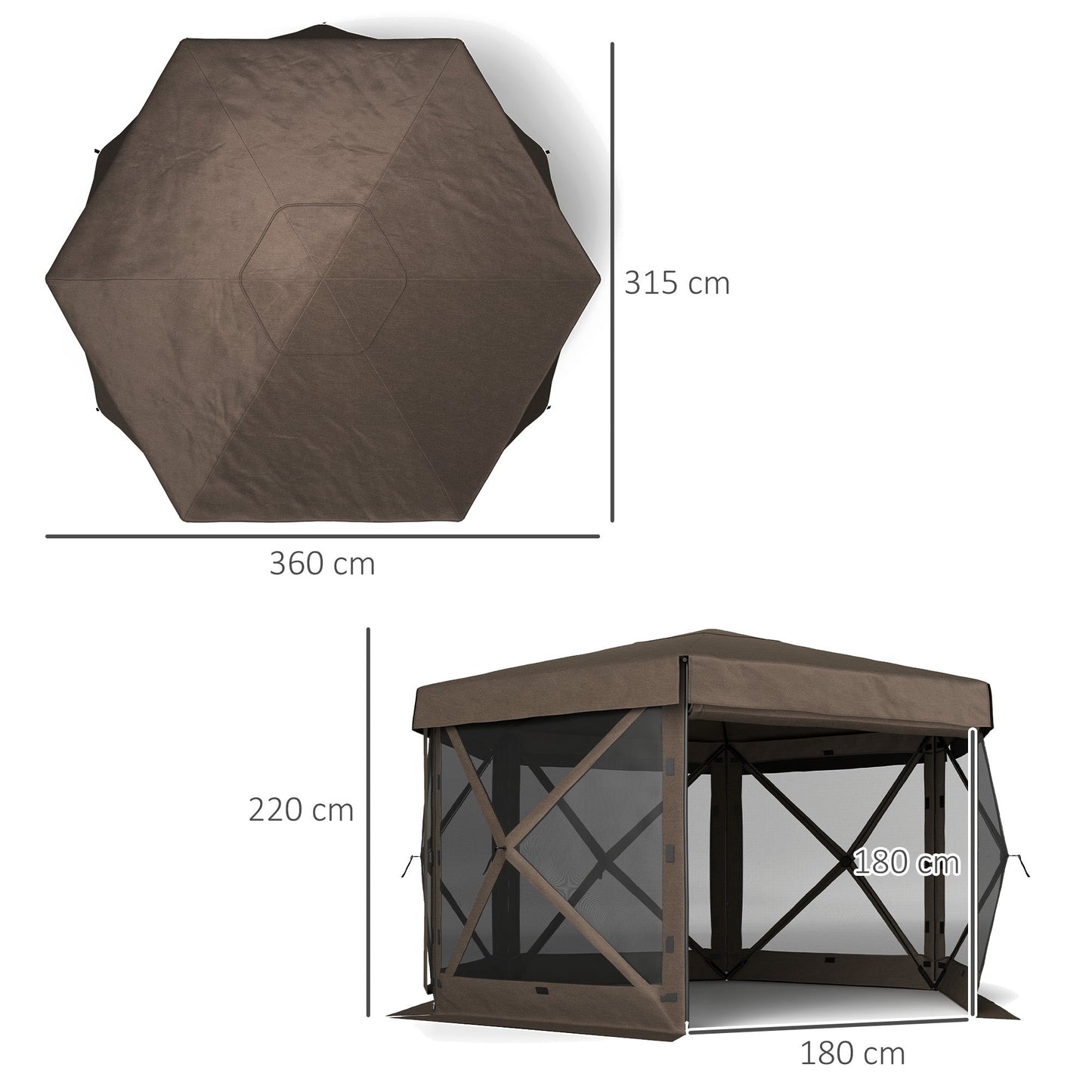 Outsunny 3 x 3(m) Hexagon Pop Up Gazebo with 5 Sides and Carry Bag, Waterproof, UV Resistant Party Tent Instant Event Shelter with Netting for Garden, Patio, Brown