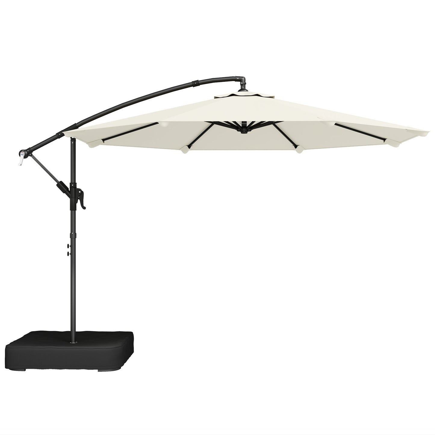 Outsunny 3 m Garden Cantilever Parasol with Cross Base, Sandbag, 360 degrees Rotating Overhanging Banana Umbrella, Cream White