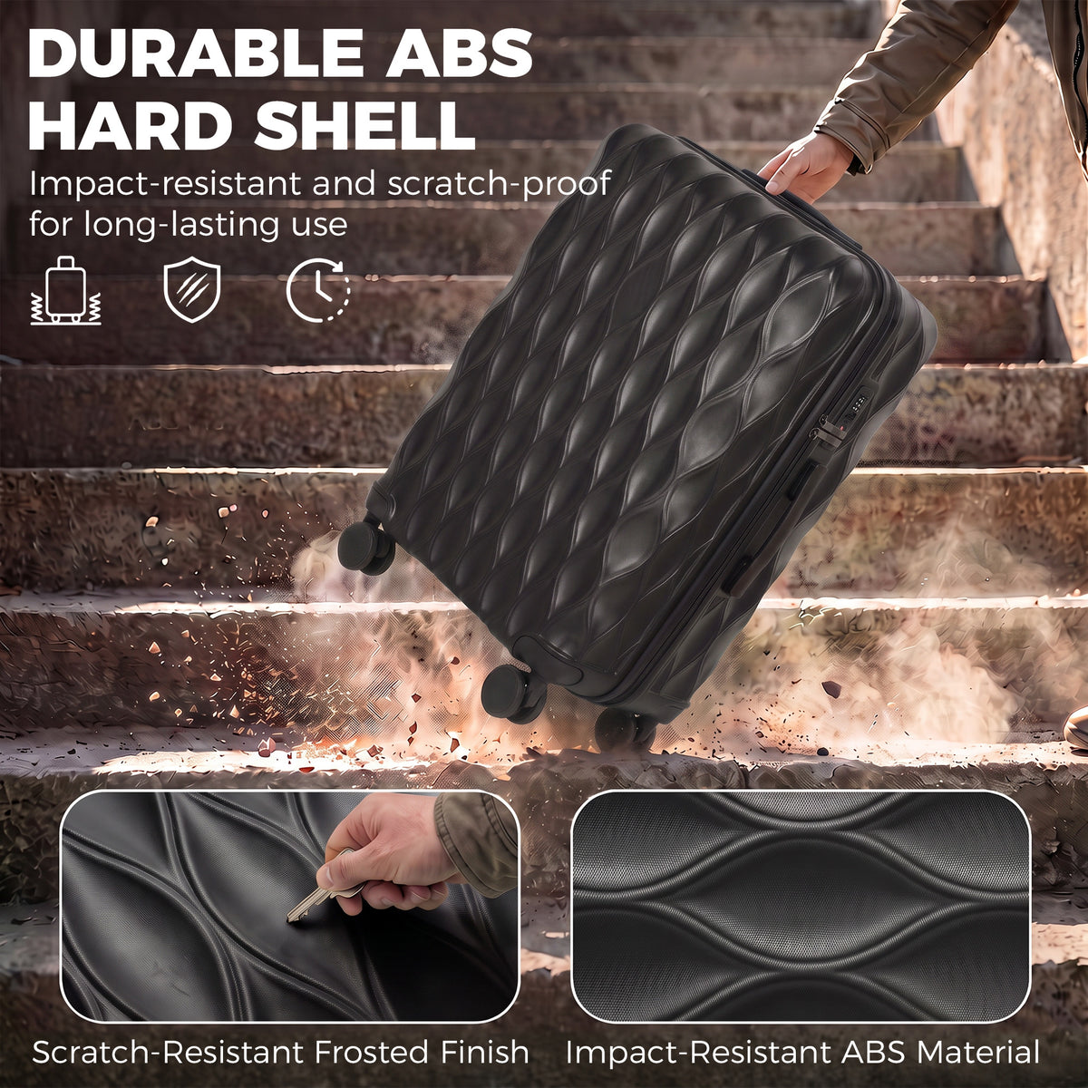 HOMCOM 30Inch 77cm Suitcase, ABS Hard Shell Checked Luggage with TSA Lock, Spinner Wheels, Telescopic Handle, Black