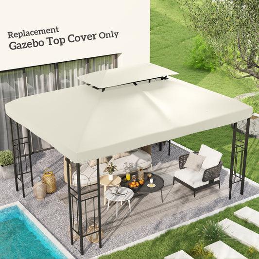 Outsunny 3x4m Gazebo Replacement Roof Canopy 2 Tier Top UV Cover Garden Patio Outdoor Sun Awning Shelters Cream (TOP COVER ONLY)