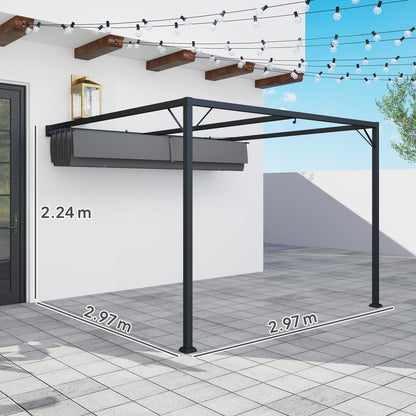 Outsunny 3 x 3(m) Pergola zewnętrzna z chowanym daszkiem - szara