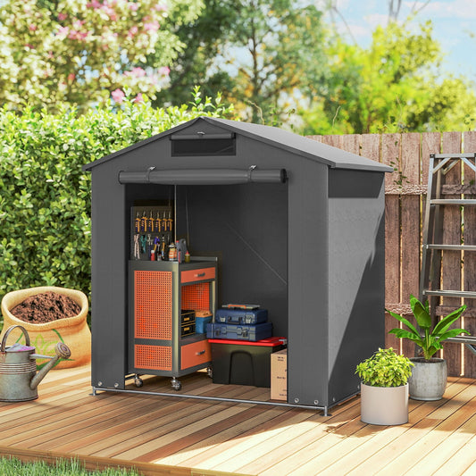 Outsunny 6 x 4 ft Outdoor Garden Storage Shed, Waterproof Bike Tent with Vent and Roll-Up Zipper Door