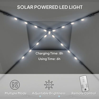 Outsunny 3.36 x 3.36m Pop Up Gazebo Party Tent with Solar-Powered LED Lights, Adjustable Event Shelter with Netting, Black