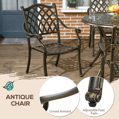 Outsunny 5-Piece Outdoor Furniture Dining Set, Cast Aluminum Conversation Set Includes 4 Chairs and â90cm Round Table with â50mm Umbrella Hole for Patio Garden Deck, Flower Design