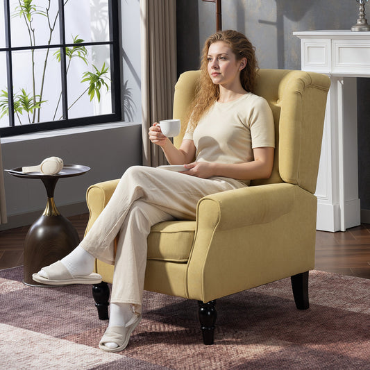 HOMCOM Wingback Accent Chair, Retro Upholstered Button Tufted Occasional Chair for Living Room and Bedroom, Yellow