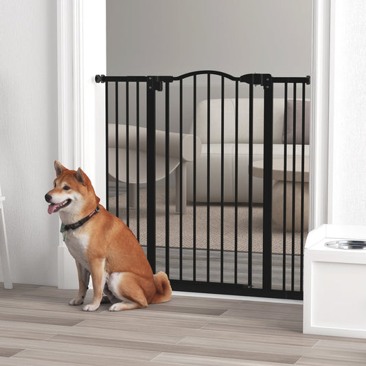 PawHut Pressure Fit Dog Stair Gate Bez wiercenia Bramka bezpieczeństwa Automatyczne zamykanie do drzwi, korytarzy, 74-100 cm Regulowana, 94 cm wysokości, Czarny