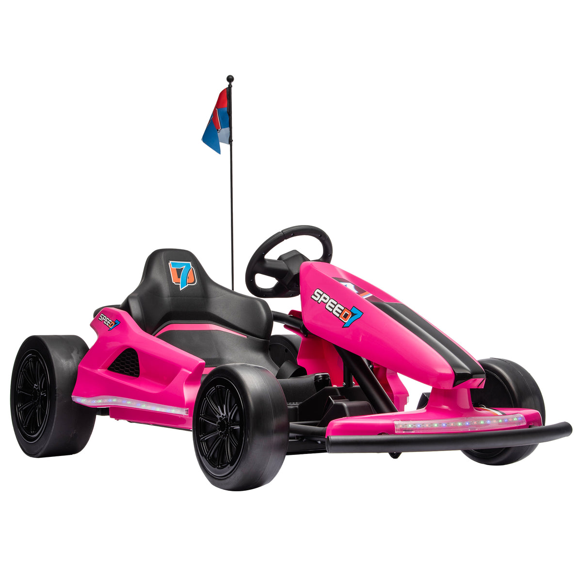 AIYAPLAY 24V Electric Drift Go Kart for Kids with Dual Motors, Soft Start, 12 KM/H High Speed, Headlight, for Ages 6-14, Pink