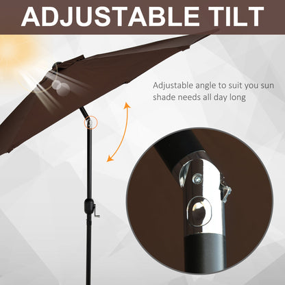 2.7M Parasol Patio Tilt Umbrella Sun Umbrella Outdoor Garden Sunshade Aluminium Frame with Crank, Coffee