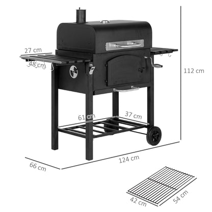 Wózek do grilla węglowego Outsunny Garden Smoker z półkami, regulowaną wysokością, termometrem na pokrywie, otwieraczem i kółkami