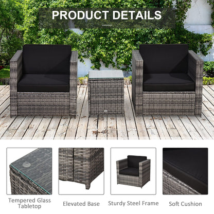 Outsunny 2 Seater Rattan Garden Furniture Sofa  Furniture Set W/Cushions, Steel Frame-Grey