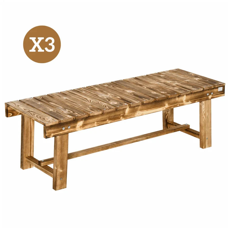 Outsunny Set of 3 2-seater Outdoor Indoor Garden Wooden Bench Patio Loveseat Fir 110L x 38W x 35H cm Carbonised