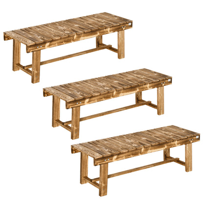 Outsunny 3-częściowa 2-osobowa ławka ogrodowa do użytku wewnątrz i na zewnątrz, drewniana, jodła, dwuosobowa, 110 dł. x 38 szer. x 35 wys. cm, karbonizowana
