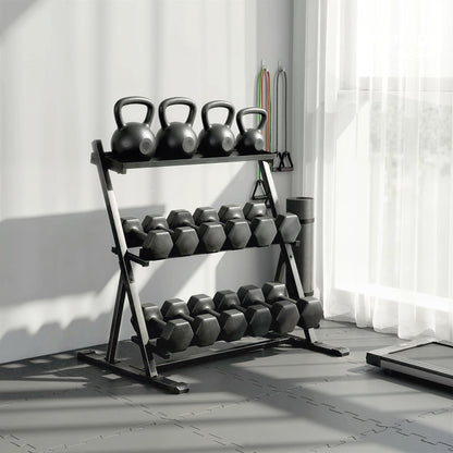SPORTNOW 3-Tier Adjustable Dumbbell Rack, Heavy-Duty Weight Rack for Dumbbells, Kettlebells and Multiple Balls, Space-Saving Weight Storage Stand for Home Gym, 200 KG Capacity
