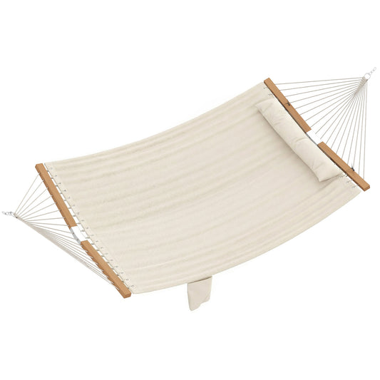 Outsunny Double Hammock 2 Person Swing Bed with Spreader Bars, Pillows, Pad, 200 x 140cm, Cream White