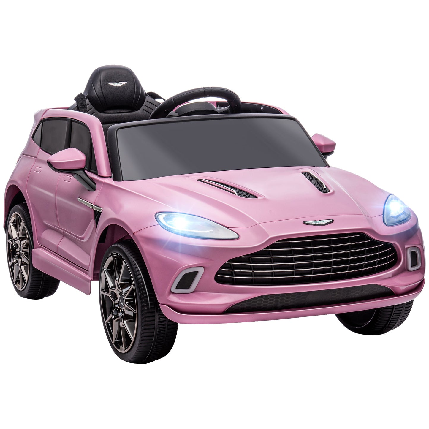 AIYAPLAY Aston Martin DBX Licencjonowany samochód elektryczny dla dzieci zasilany akumulatorem, 12 V, samochód dla dzieci z oświetleniem, klakson muzyczny, różowy