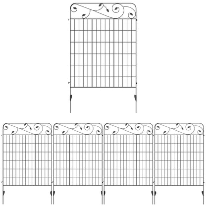 Outsunny Decorative Garden Fencing, 4PCs Outdoor Picket Fence Panels, 43in x 11.5ft Rustproof Metal Wire Landscape Flower Bed Border Edging Animal Barrier, Black