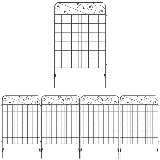 Outsunny Decorative Garden Fencing, 4PCs Outdoor Picket Fence Panels, 43in x 11.5ft Rustproof Metal Wire Landscape Flower Bed Border Edging Animal Barrier, Black