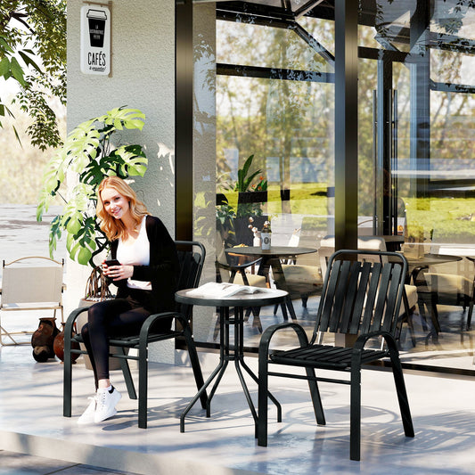Outsunny 3-częściowy zestaw ogrodowy Bistro z krzesłami składanymi, stół ze szkła hartowanego, na zewnątrz, balkon, patio, ogród, antracyt
