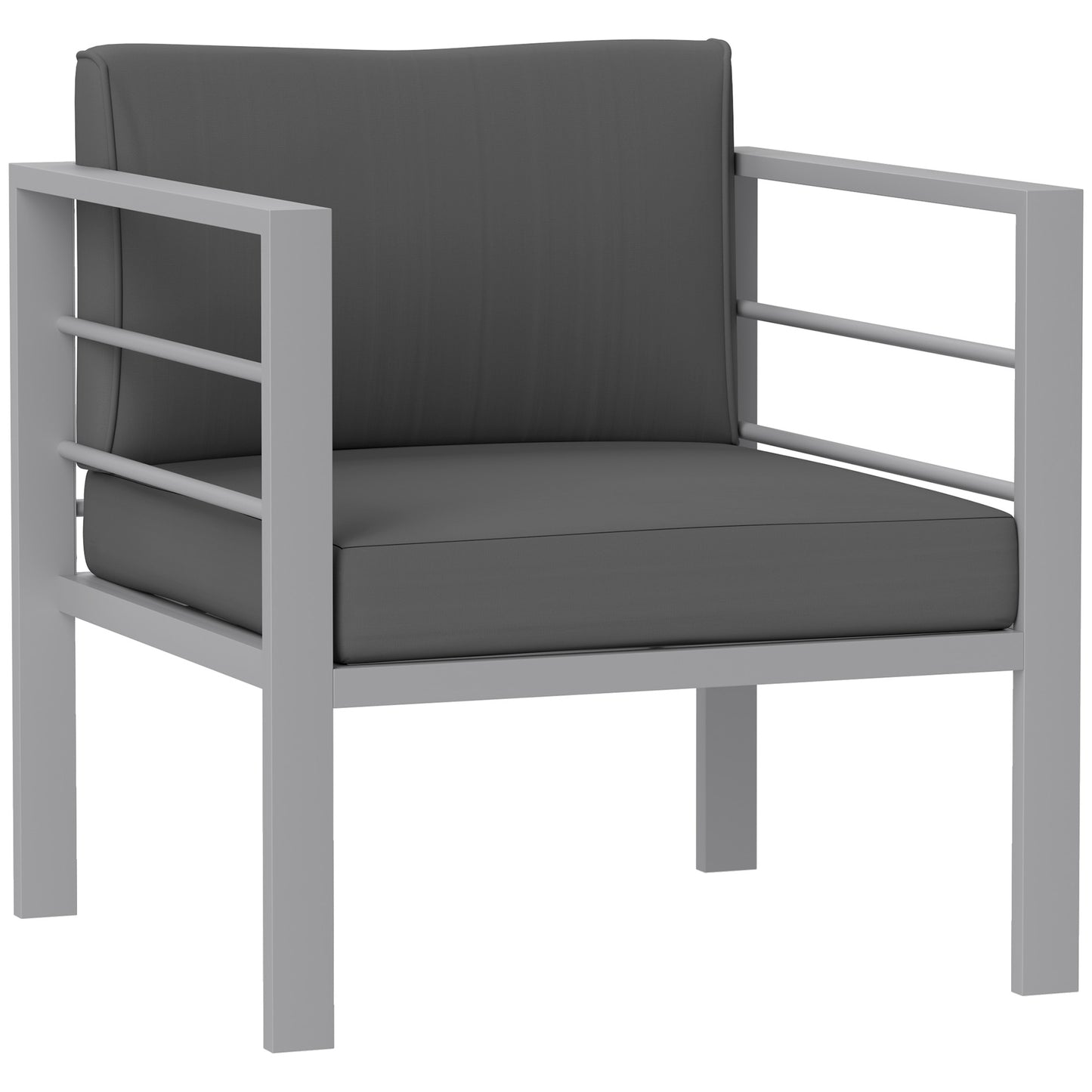 Sofa ogrodowa Outsunny, sofa ogrodowa pojedyncza na każdą pogodę ze zdejmowanymi poduszkami, metalowa rama mebli ogrodowych na balkon, antracyt
