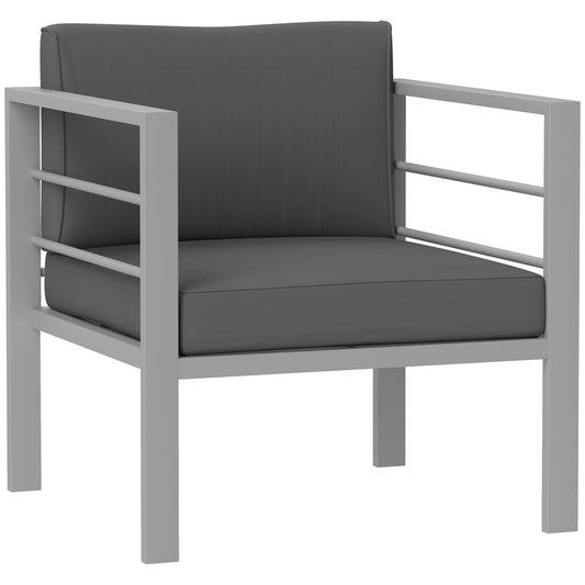 Sofa ogrodowa Outsunny, sofa ogrodowa pojedyncza na każdą pogodę ze zdejmowanymi poduszkami, metalowa rama mebli ogrodowych na balkon, antracyt