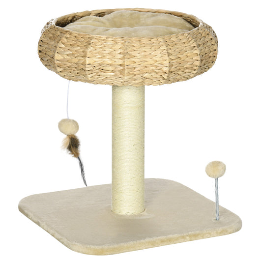 PawHut 51cm Cat Tree, Kitty Activity Center, Cat Climbing Toy, Cat Tower with Cattail Bed Ball Toy Sisal Scratching Post, Beige