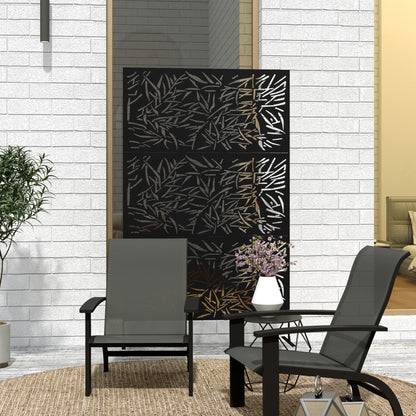 Outsunny Dekoracyjny Ekran Prywatności Ogrodowej ze Stojakiem, 6.5FT Wolnostojący Metalowy Zewnętrzny Przegroda, Dekoracyjny Panel Prywatności ze Śrubami Rozporowymi do Ogrodowego Basenu z Wanną Z Hydromasażem, Styl Bambusowy, Czarny
