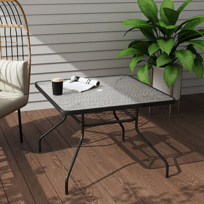 Outsunny Square Garden Dining Table with Tempered Glass Top & Umbrella Hole, 100 x 100 cm