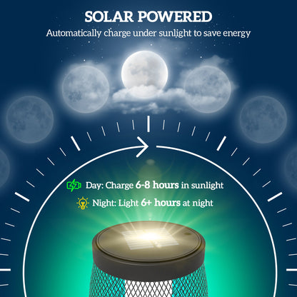 Outsunny Garden Solar Lamp, 71.5 cm Tall Metal Floor Lamp, Auto On/Off LED Solar Garden Light with Metal Wire Shade, IP44 for Outdoor, Porch, Pathway, Terrace, Black