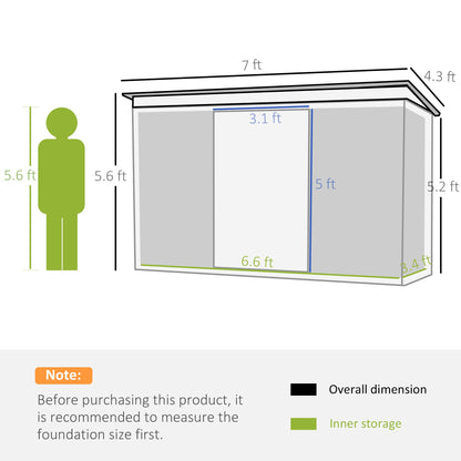 Outsunny 7 x 4ft Lean to Garden Shed with Foundation Kit, Double Door and Vents, Outdoor Metal Storage Shed for Equipment Tools, Green