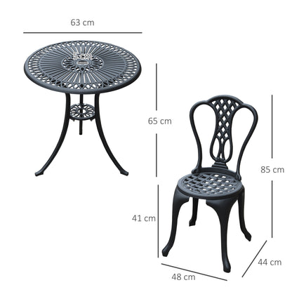 Outsunny 3-częściowy zestaw ogrodowy z odlewanego aluminium, stół i krzesła, styl shabby chic