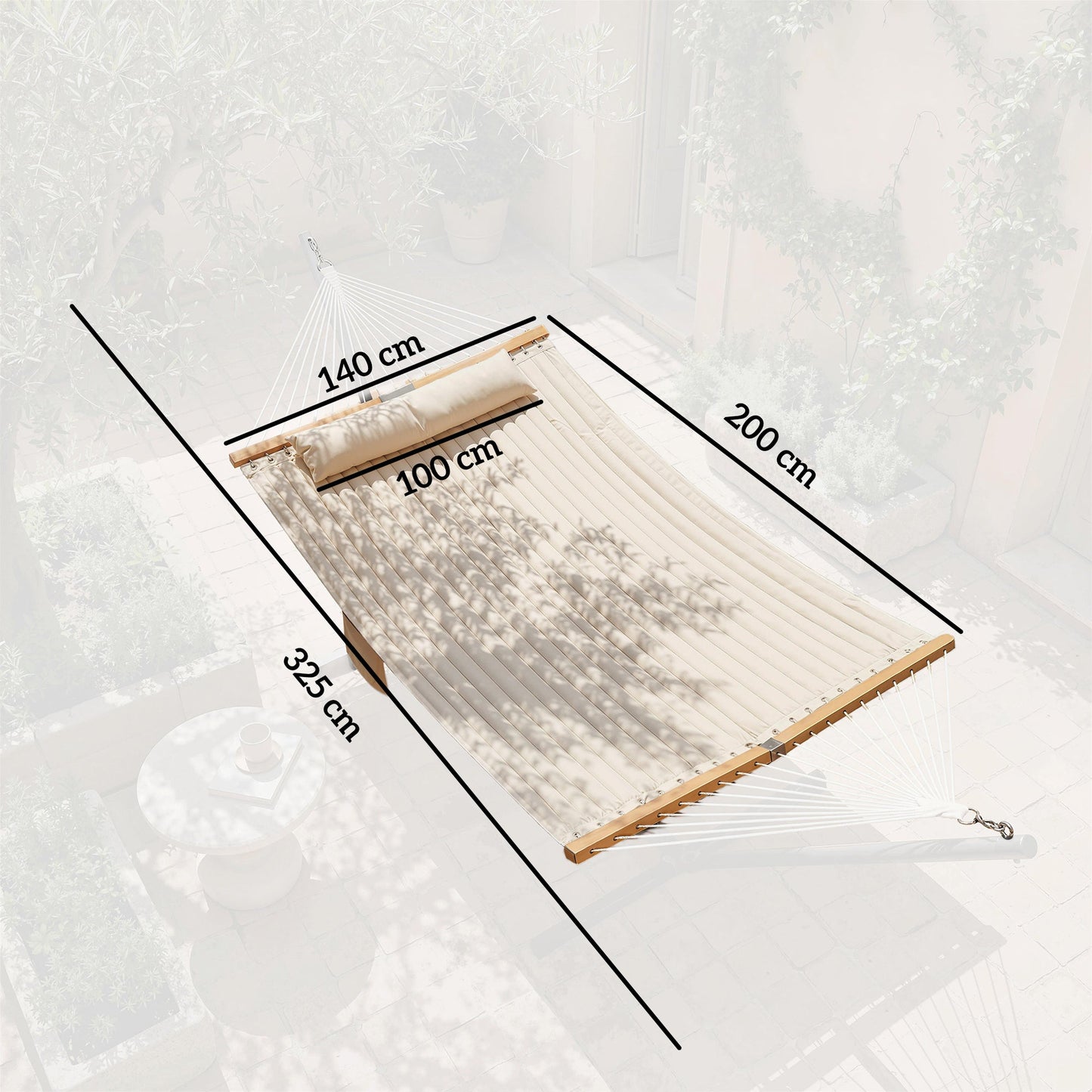 Outsunny Double Hammock 2 Person Swing Bed with Spreader Bars, Pillows, Pad, 200 x 140cm, Cream White