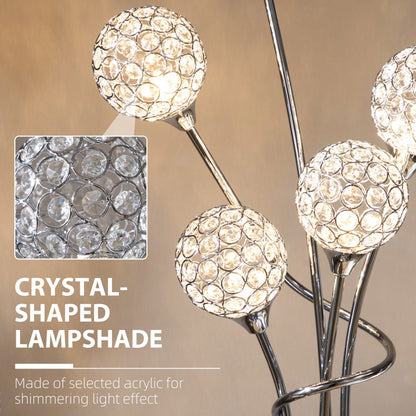 HOMCOM Crystal Floor Lamps for Living Room Bedroom with 5 Light, Modern Upright Standing Lamp, 34x25x156cm, Silver