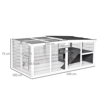 PawHut Rabbit Run Outdoor Rabbit Hutch Wooden Guinea Pig Cage with Openable Roof, Ramp, for 2-4 Rabbits, 200L x 100W x 75H cm - Grey