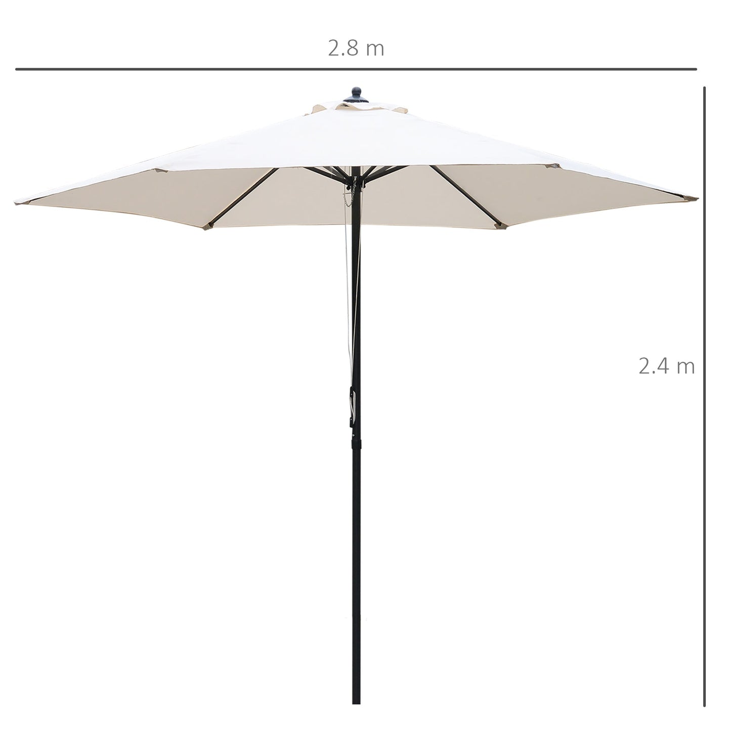 Outsunny 2.8m Garden Parasol Umbrella, Round Outdoor Market Table Umbrella, Parasol Patio Umbrella, 6 Ribs Manual Push, Sun Shade Canopy, Off-White