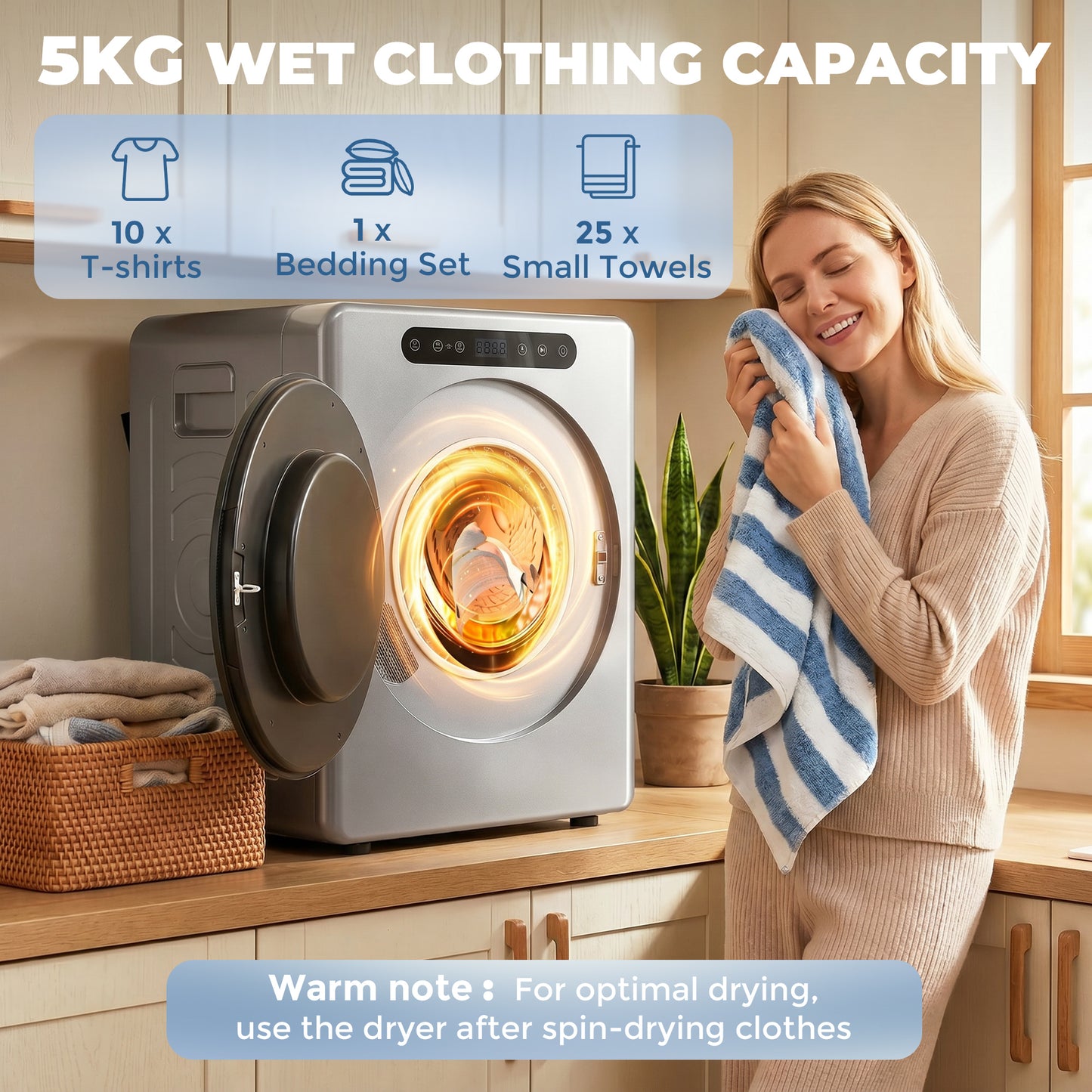 HOMCOM 5kg Compact 40-60â  Tumble Dryer - Silver Tone