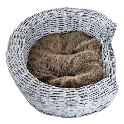 PawHut Pet Basket Sofa Bed, 57Lx46Wx17.5H cm, Willow Rattan-Grey