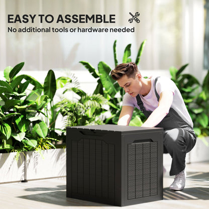 Outsunny 93L Plastic Garden Storage Box, Outdoor Storage Box with Handles, Waterproof Outdoor Storage Container, Black