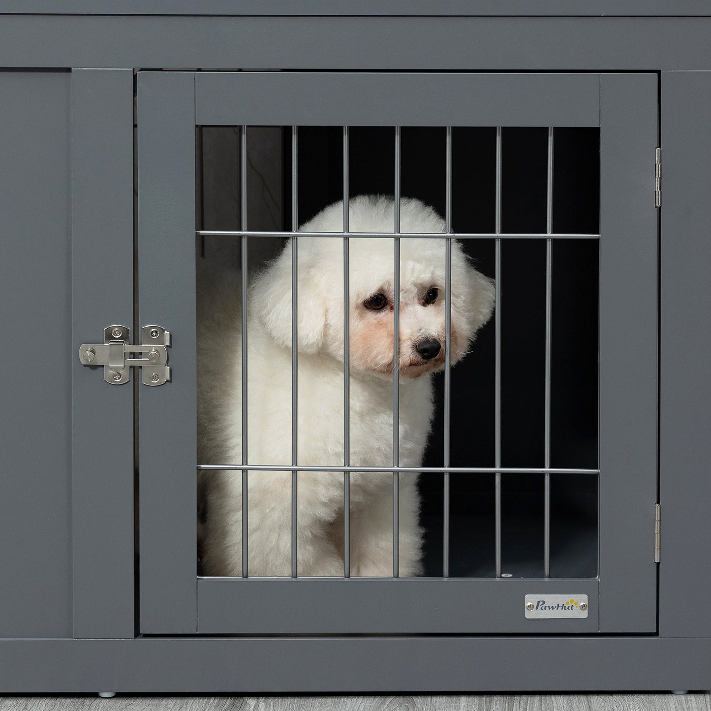 PawHut Furniture Style Dog Crate for Small and Medium Dogs, End Table Pet Cage with Two Lockable Doors - Grey