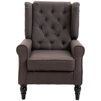 Retro Accent Chair, Wingback Armchair with Wood Frame Button Tufted Design for Living Room Bedroom, Brown