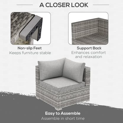 Sofa narożna Outsunny Outdoor PE Rattan, sofa ogrodowa z wikliny, pojedynczy fotel z poduszkami, jasnoszary