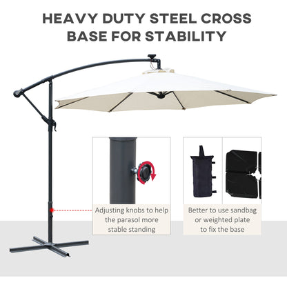 Parasol Outsunny z paskami LED zasilanymi energią słoneczną, 2,95 x 2,45 H, m-kremowy