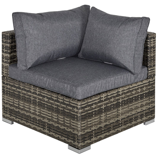 Outsunny Outdoor PE Rattan Narożnik Sofa, Garden Wicker Furniture Pojedynczy Sofa Krzesło z Poduszkami, Głęboki Szary