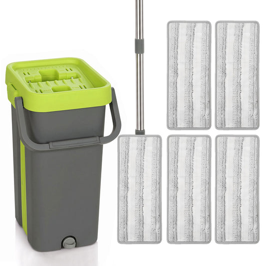 HOMCOM Mop and Bucket with Wringer Set, Flat Mop and Bucket with 2 Chambers, Rotating Head, Wet and Dry Use, Dark Grey