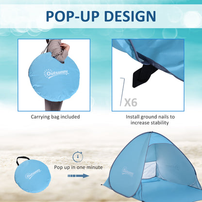 Outsunny 2-3 osobowy namiot plażowy typu pop-up, turystyczny, z ochroną UV 30+, osłona przeciwsłoneczna na patio (niebieski)