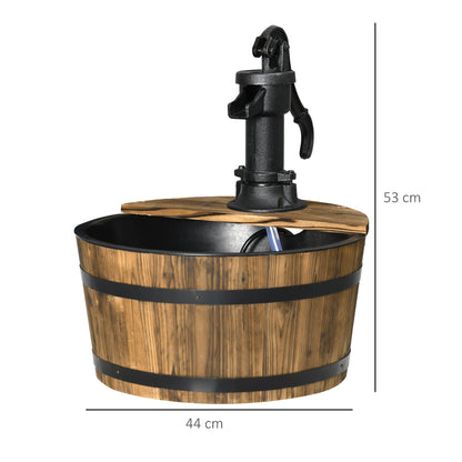 Outsunny 1 Tier Wooden Barrel Water Fountain Outdoor Garden Decorative Water Feature w/ Electric Pump