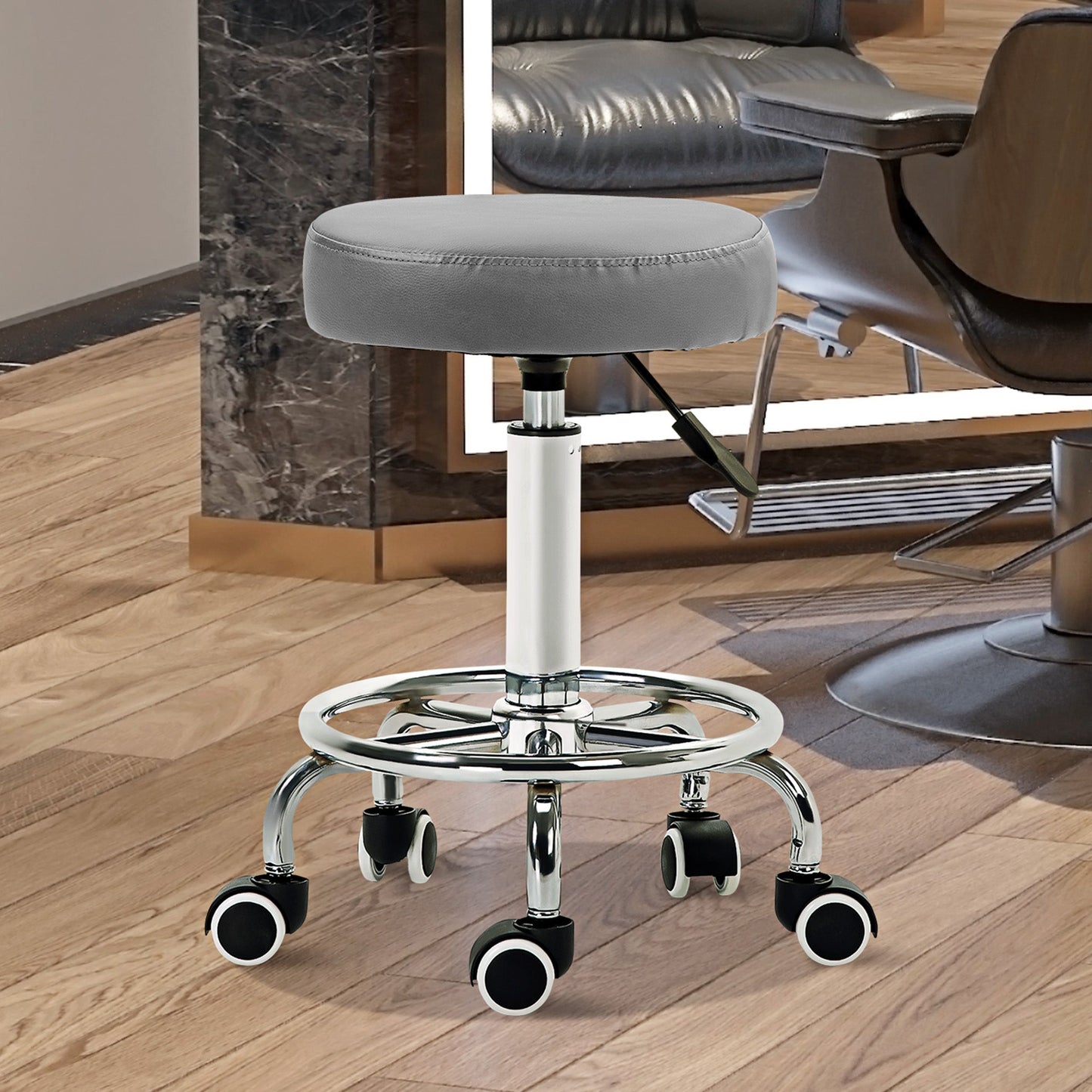 Vinsetto PU Leather Rolling Stool, Height Adjustable Stool Chair with Wheels for Salon, Massage, Spa, Grey